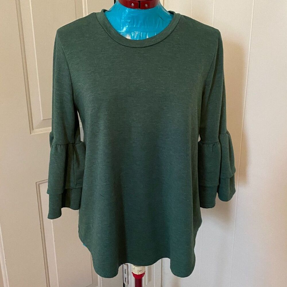 First Love layered Bell Sleeve Scoop Neck Pullover Womens Top
